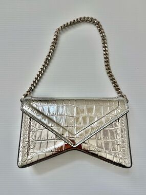 NWT Michael Kors Collection Manhatta Metallic Silver Croc Leather Bag